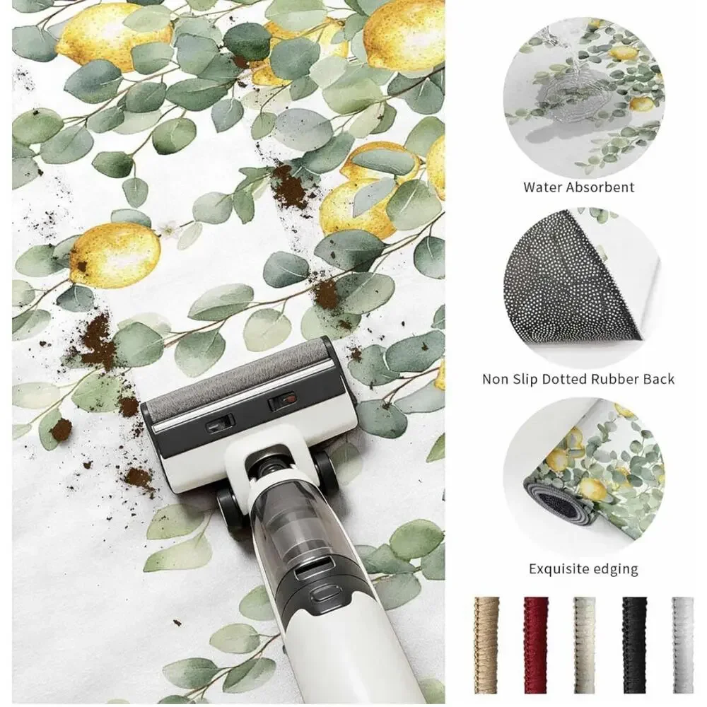 Lemon Eucalyptus Kitchen Rug 2’ x 3’ Non-Slip Washable Absorbent Floor Mat